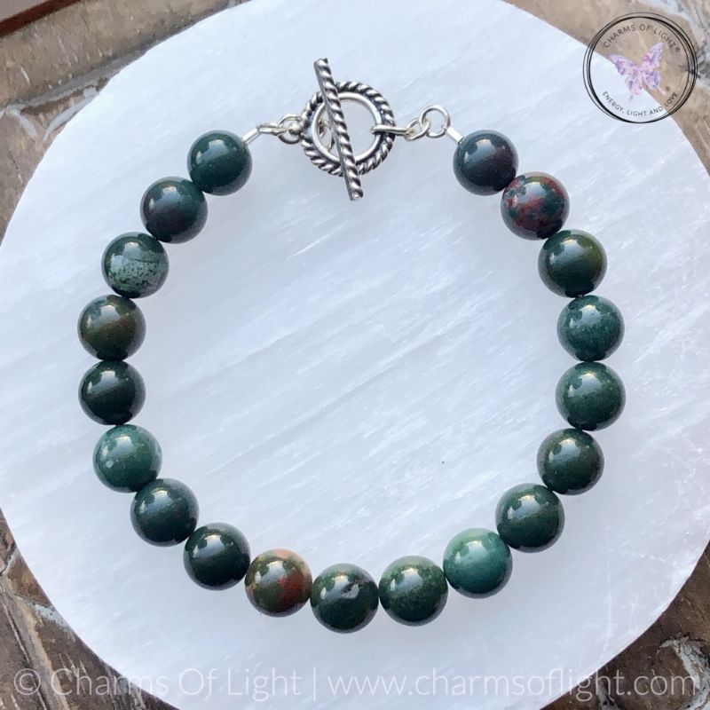 Bloodstone Healing Bracelet with Silver Toggle Clasp